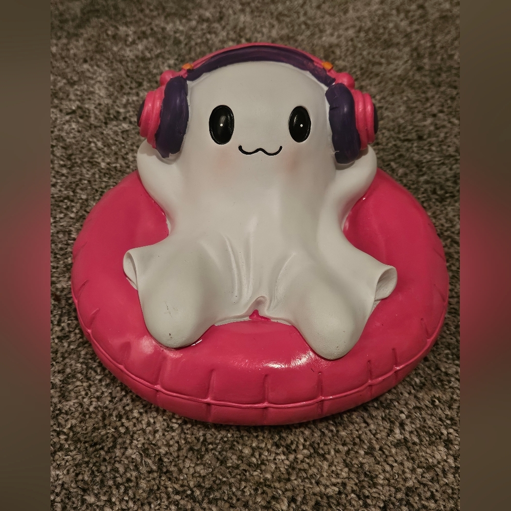 Ghost On Pink Inflatable with Headphones Decoration Figure Halloween